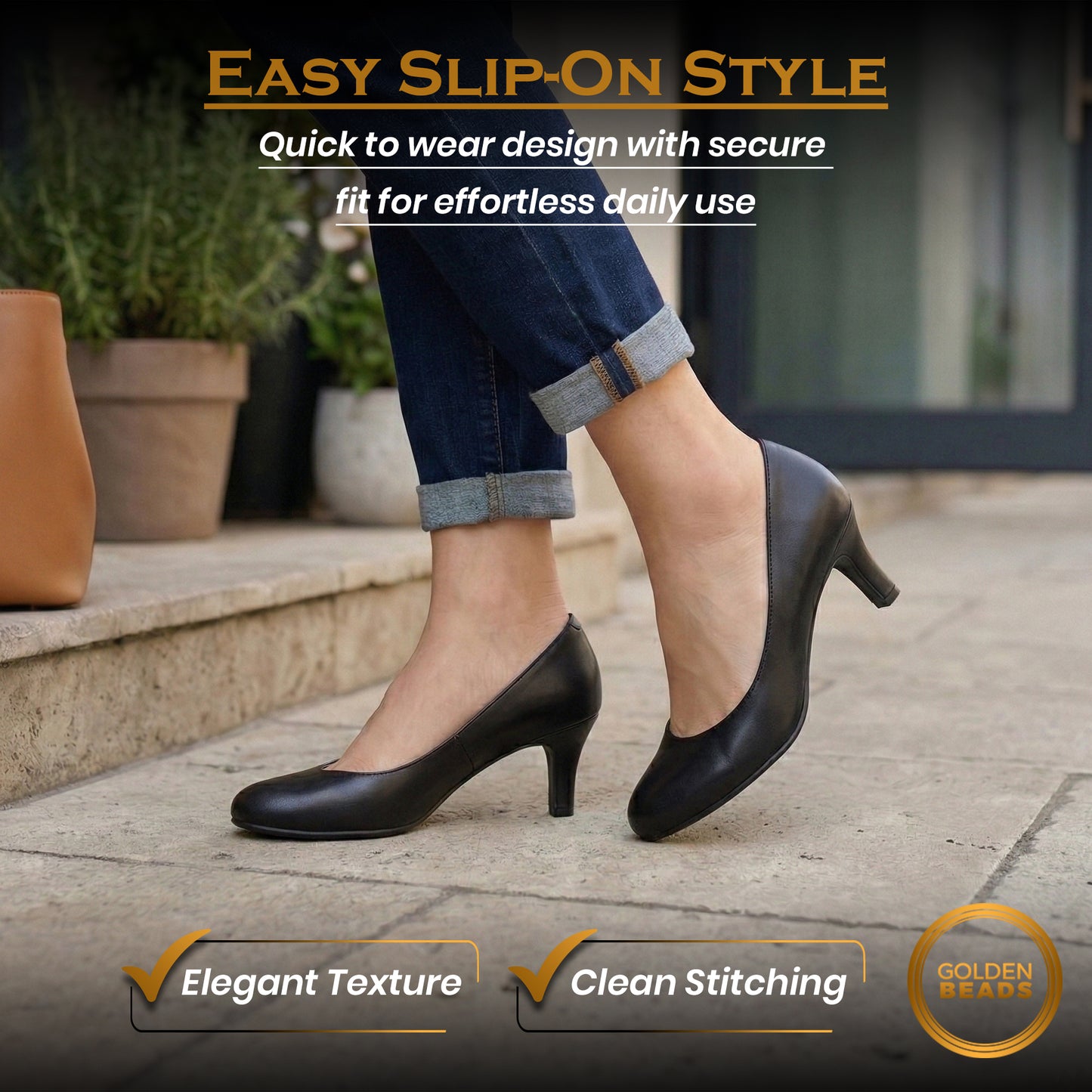 Womens Ladies Low Kitten Heels for Office, Work, Night Out and Party Court Shoes