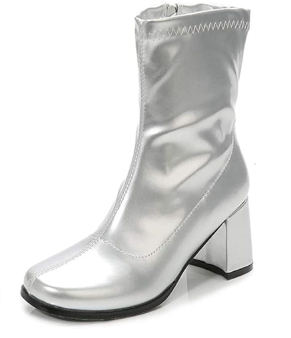 Women's Mid-Calf Block Heel Zipper Boots | Go Go Boots | Ankle Boots with Low Block Heel | Short Boots Shoes