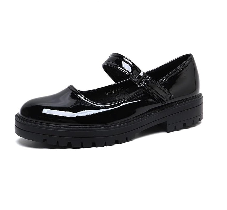 Girls' Black Patent Classic Mary Jane School Shoes Comfy, Non-Slip Uniform Shoes Round Toe with Adjustable Ankle Strap